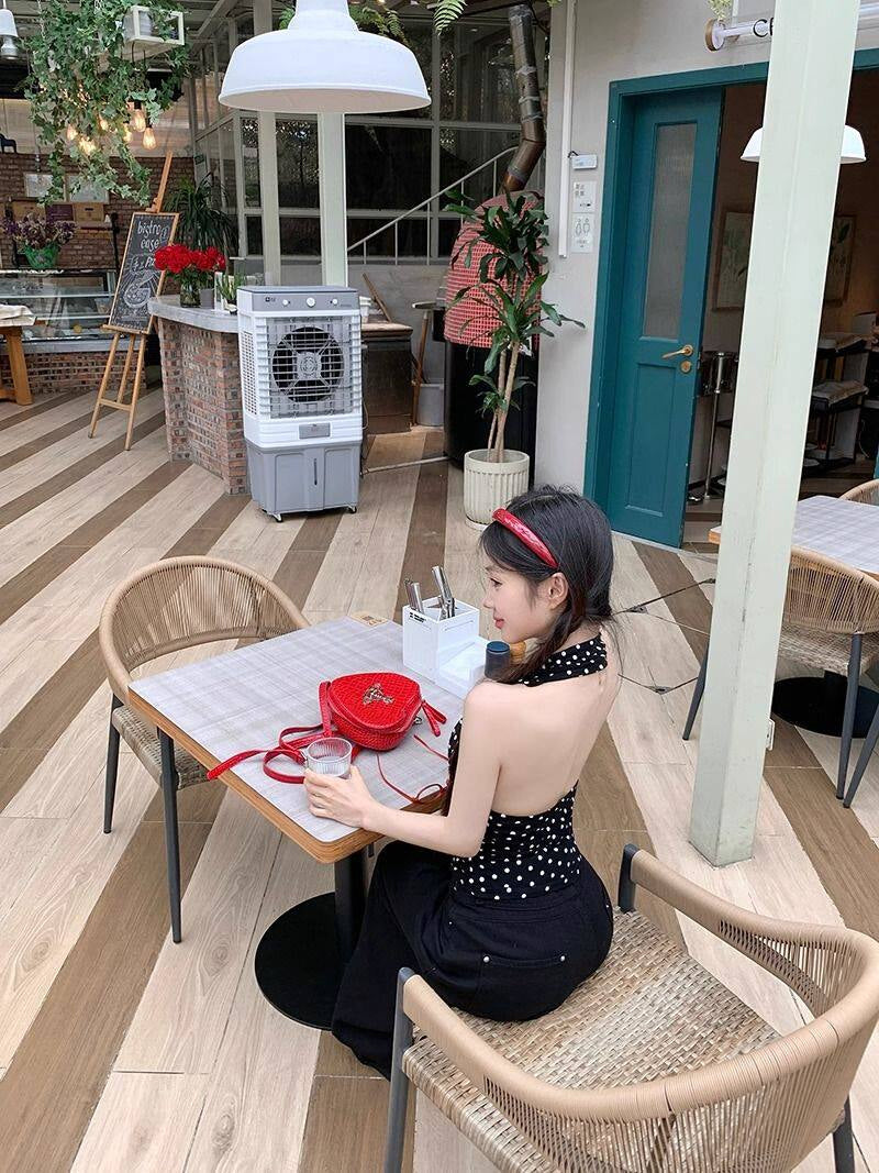 Black Polka Dots Halter Top
