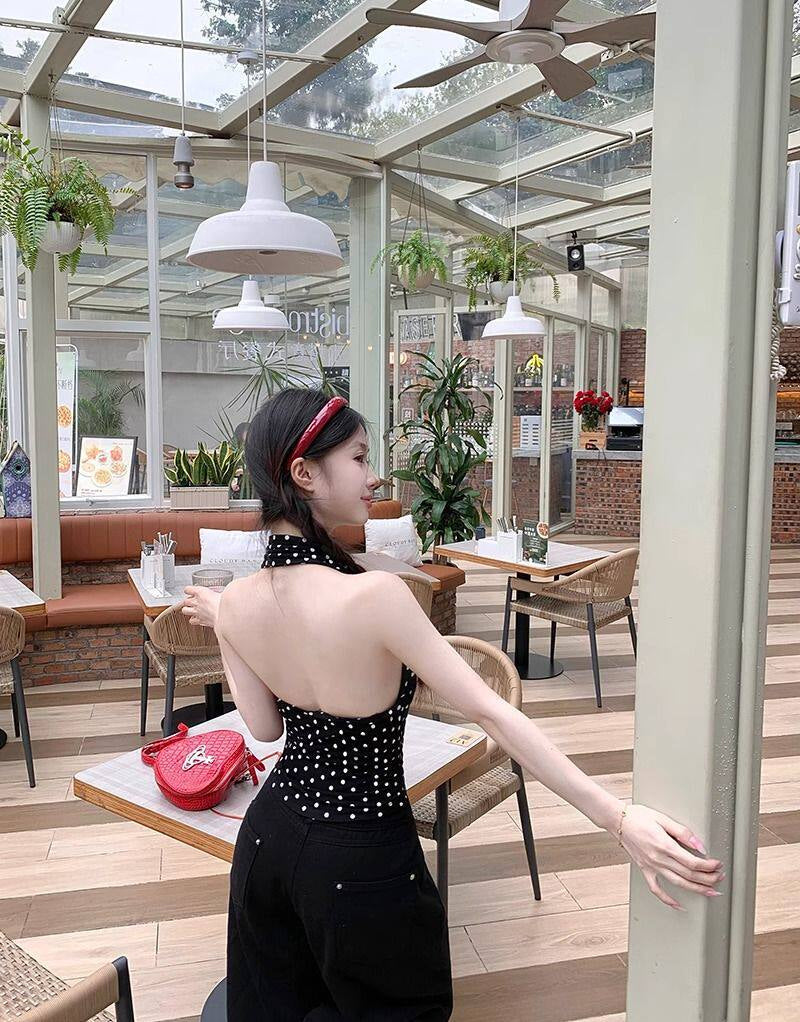 Black Polka Dots Halter Top