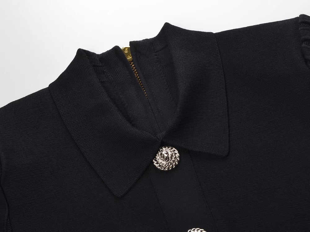 Black Polo-Style Knit Dress