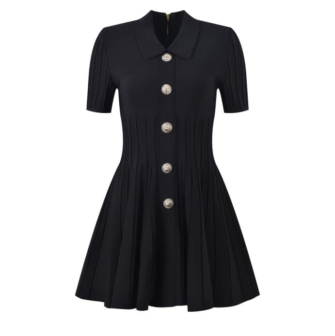 Black Polo-Style Knit Dress