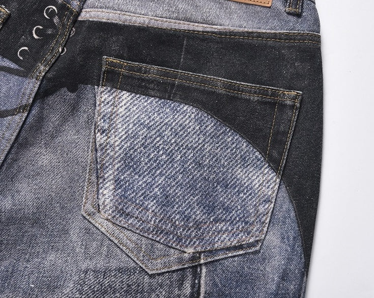 Black Printed Panelled Jeans