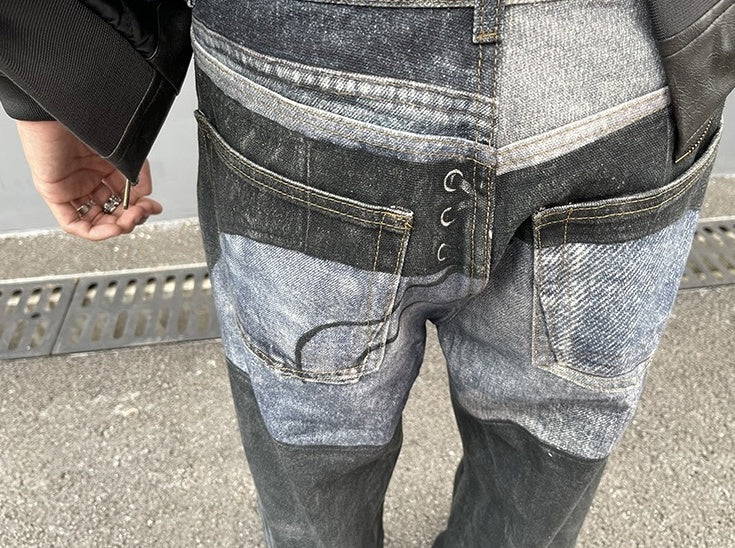 Black Printed Panelled Jeans