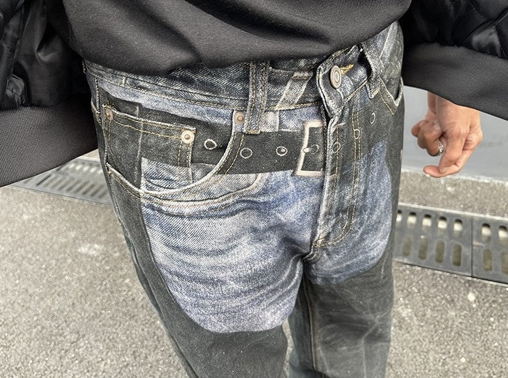 Black Printed Panelled Jeans