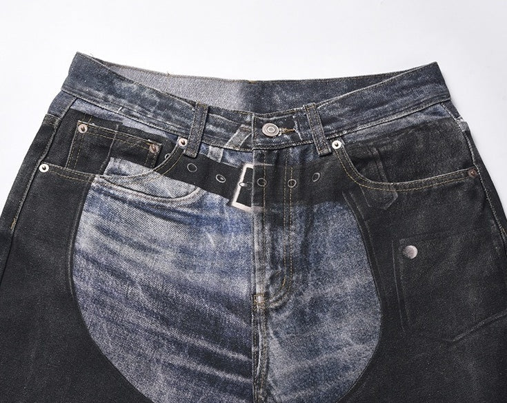 Black Printed Panelled Jeans