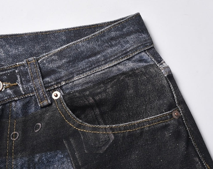 Black Printed Panelled Jeans
