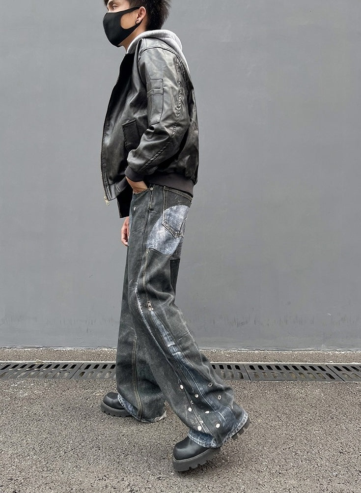 Black Printed Panelled Jeans