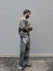 Black Printed Panelled Jeans