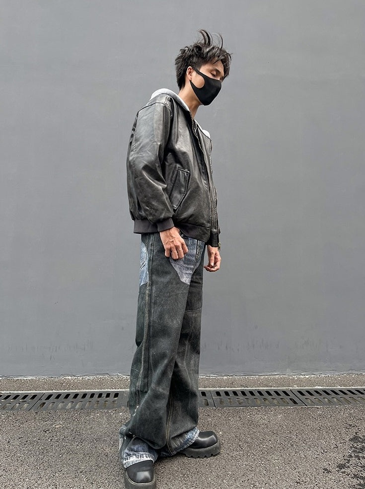 Black Printed Panelled Jeans
