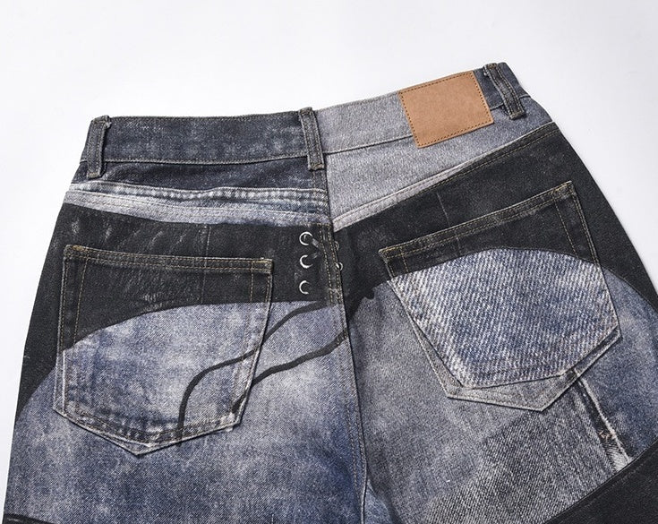 Black Printed Panelled Jeans