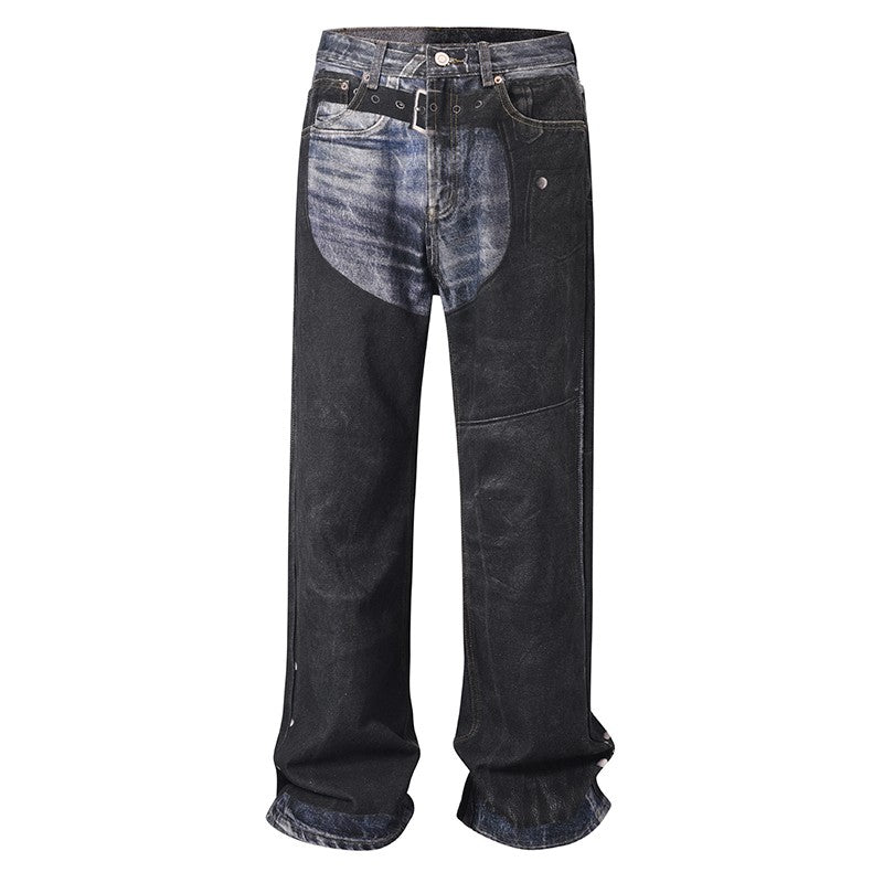 Black Printed Panelled Jeans