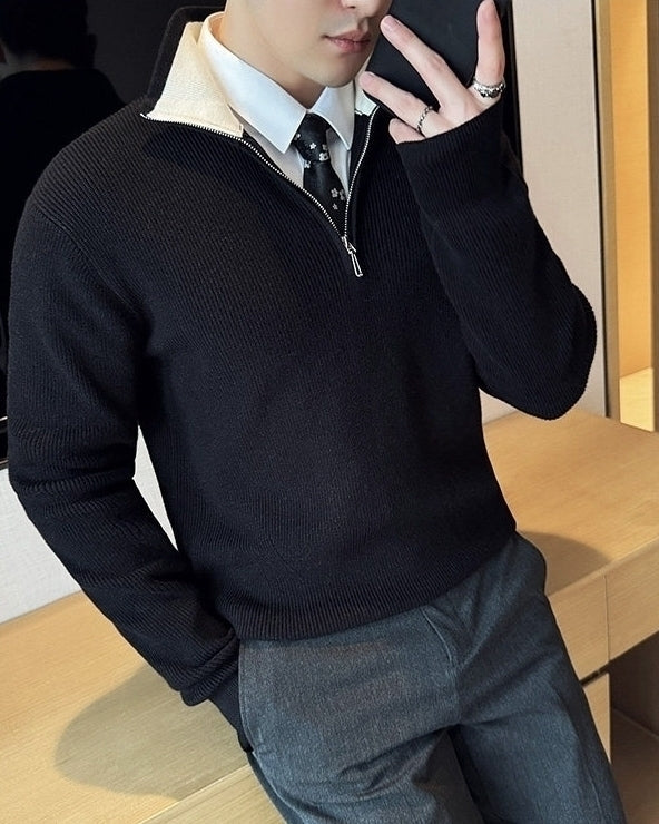 Black Quarter-Zip Sweater
