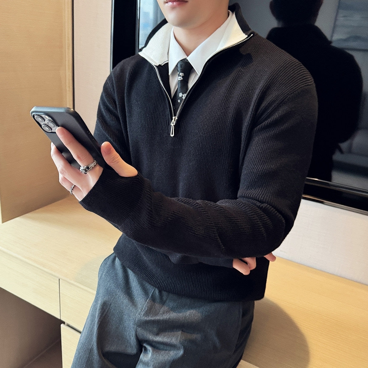 Black Quarter-Zip Sweater