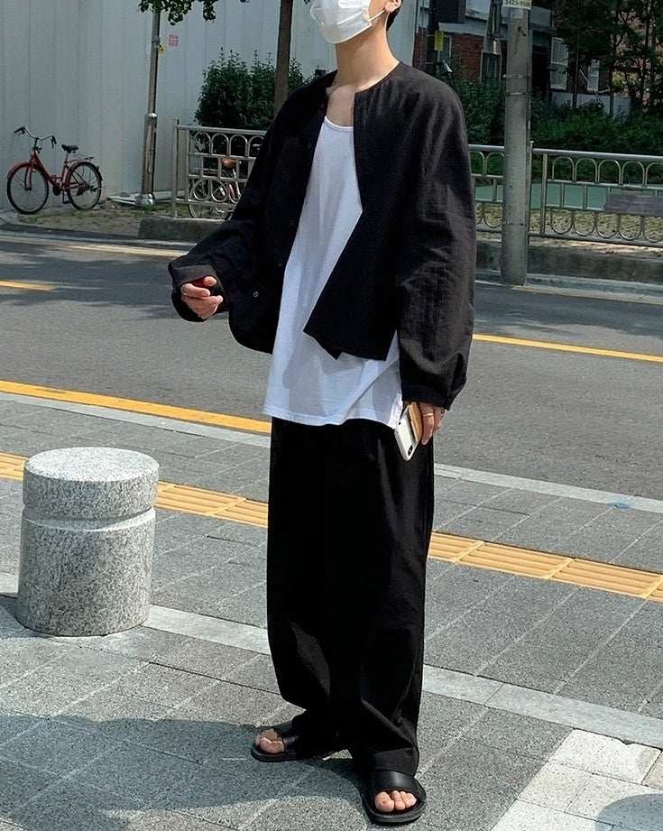 Black Relaxed Fit Wideleg Trousers