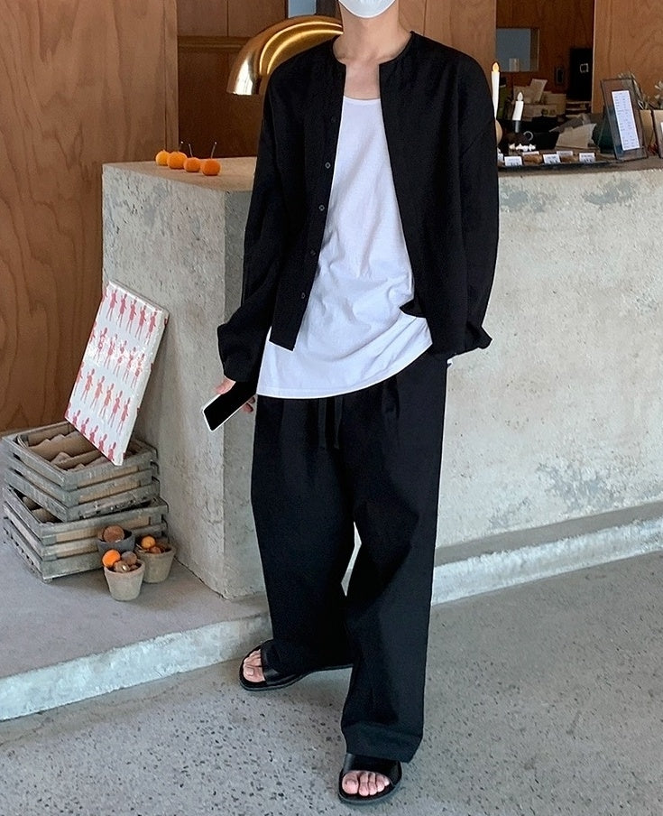 Black Relaxed Fit Wideleg Trousers