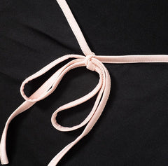 Black Ribbon Cropped T-Shirt With Beige Lining