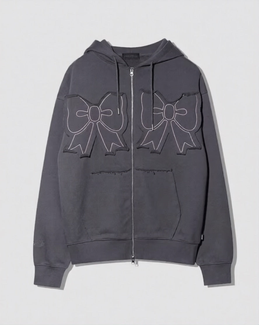 Black Ribbon Patched Hooded Jacket