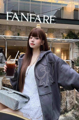 Black Ribbon Patched Hooded Jacket