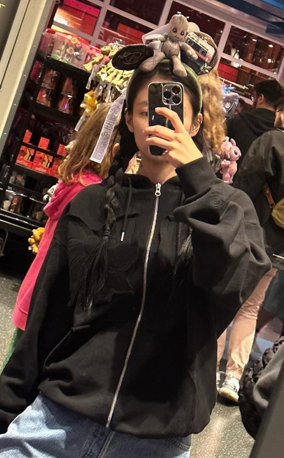 Black Ribbon Patched Hooded Jacket