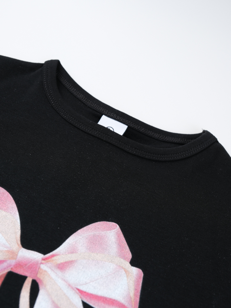 Black Ribbon Print Long Sleeve T-Shirt