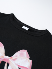 Black Ribbon Print Long Sleeve T-Shirt