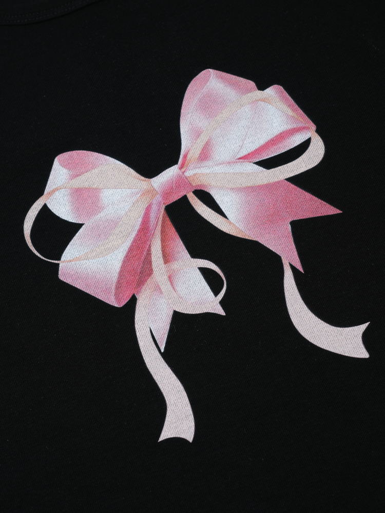 Black Ribbon Print Long Sleeve T-Shirt