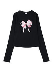 Black Ribbon Print Long Sleeve T-Shirt