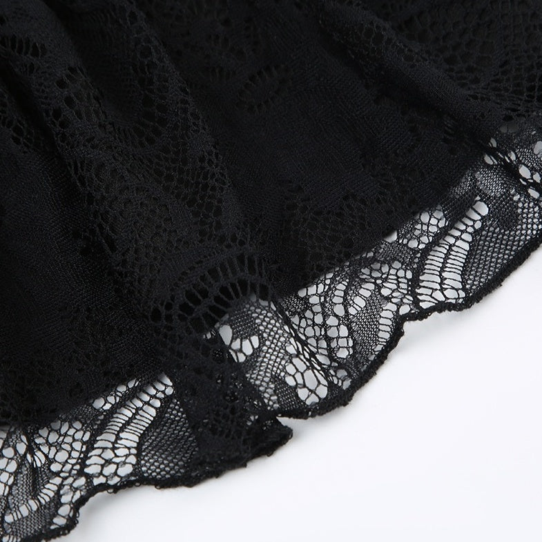 Black Ribbon Tiered Ruffles Lace Skirt