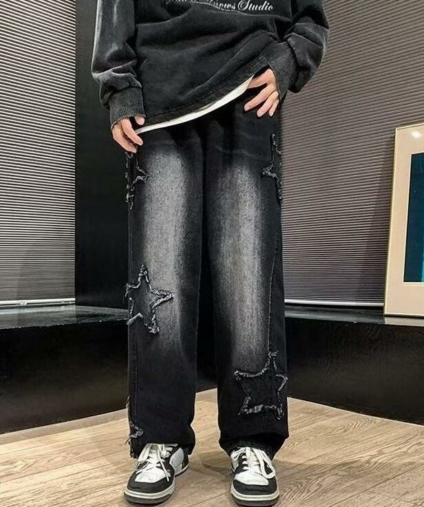 Black Ripped Star Patches Jeans