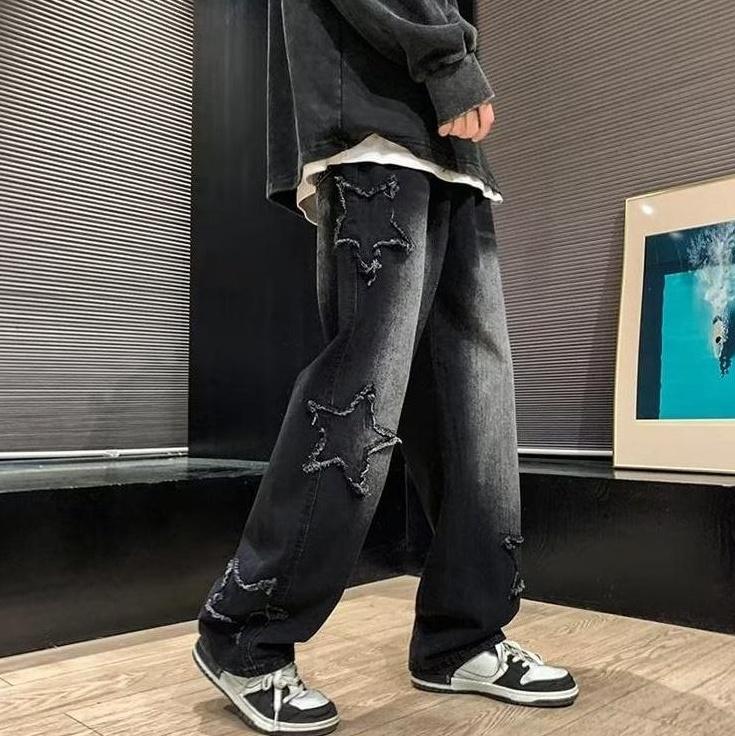 Black Ripped Star Patches Jeans