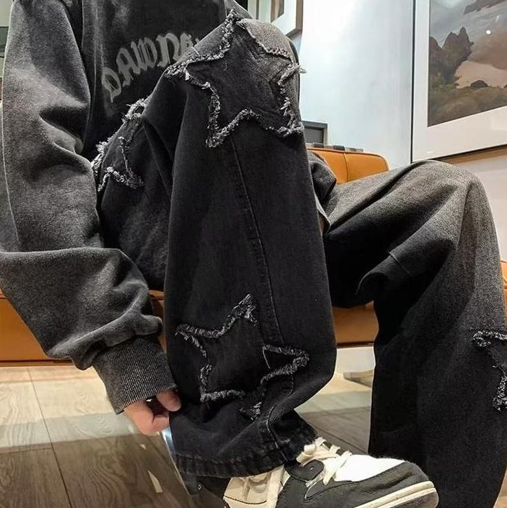 Black Ripped Star Patches Jeans