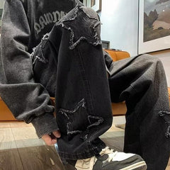 Black Ripped Star Patches Jeans