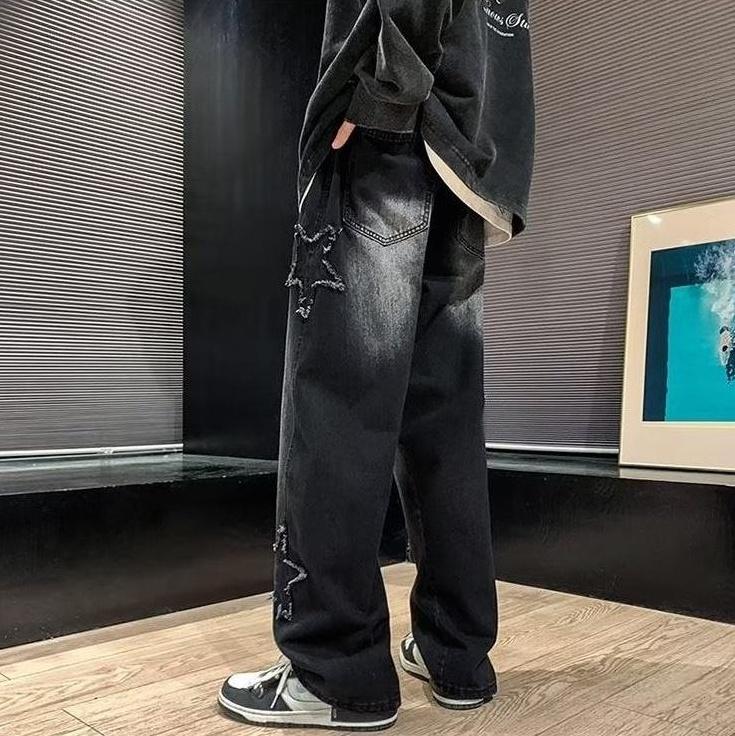Black Ripped Star Patches Jeans
