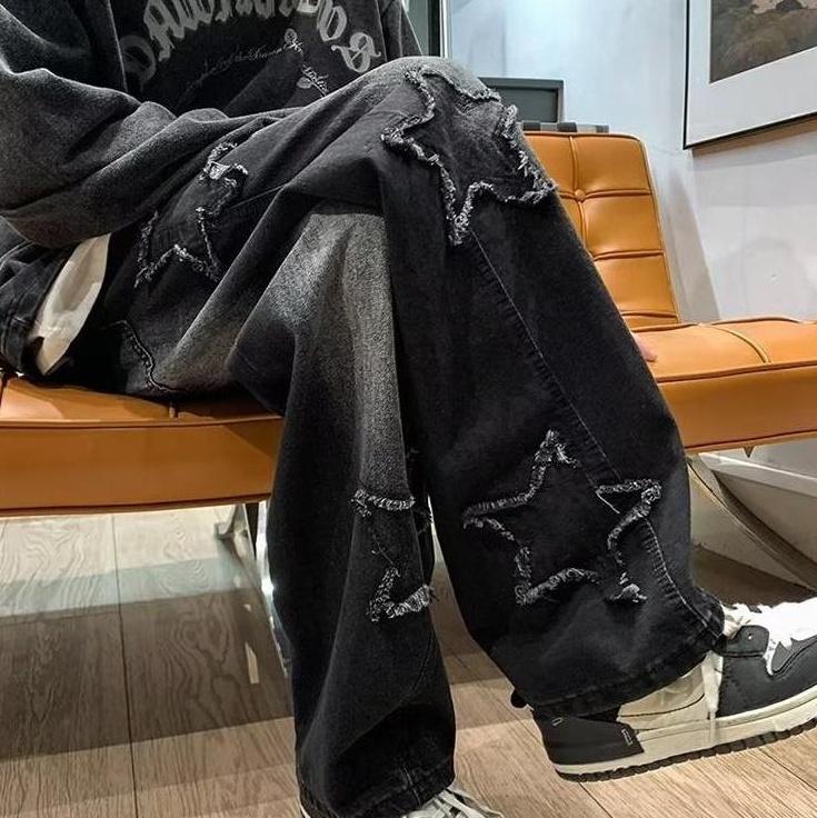 Black Ripped Star Patches Jeans