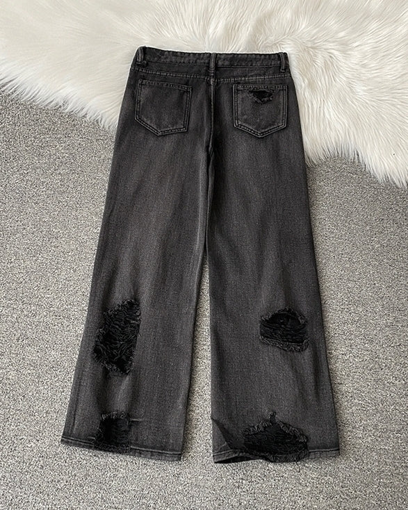 Black Ripped Wide Leg Jeans