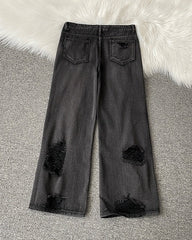 Black Ripped Wide Leg Jeans