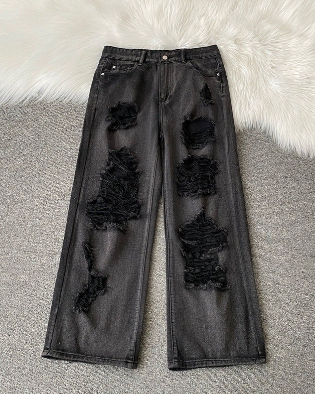 Black Ripped Wide Leg Jeans