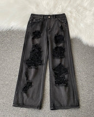 Black Ripped Wide Leg Jeans