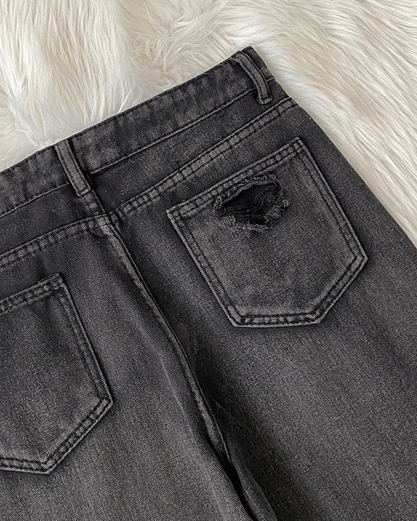 Black Ripped Wide Leg Jeans