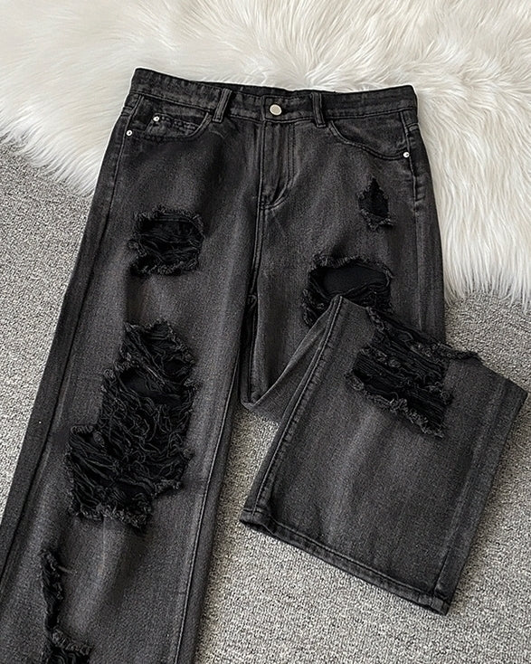 Black Ripped Wide Leg Jeans