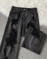 Black Ripped Wide Leg Jeans
