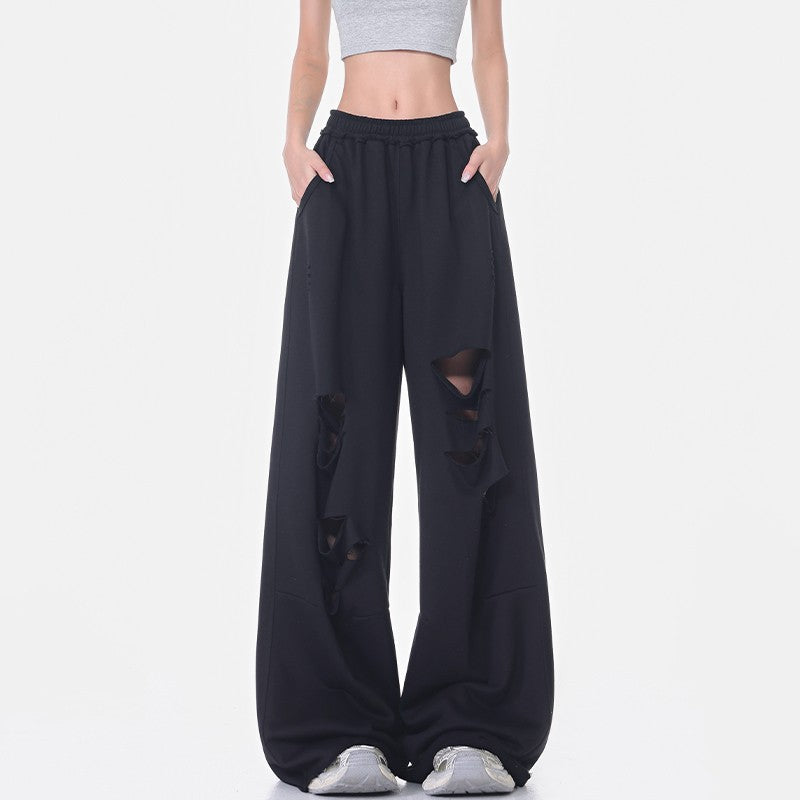 Black Ripped Wide Training Pants