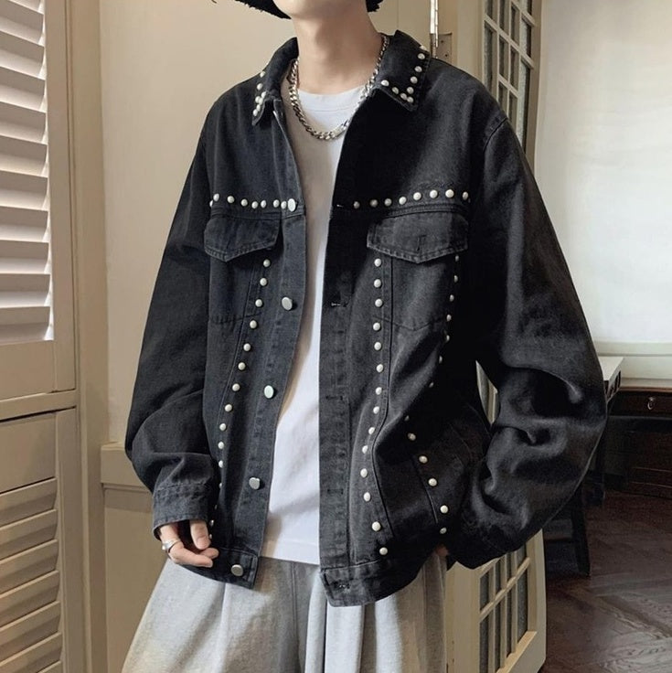 Black Rivet Details Denim Jacket