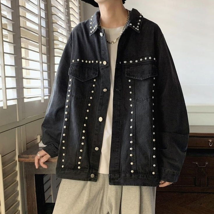 Black Rivet Details Denim Jacket