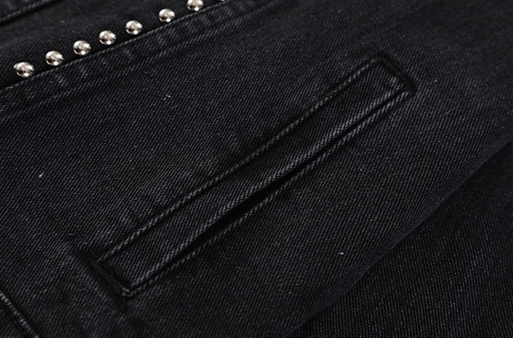 Black Rivet Details Denim Jacket