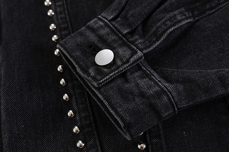 Black Rivet Details Denim Jacket