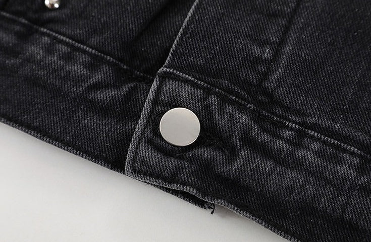 Black Rivet Details Denim Jacket