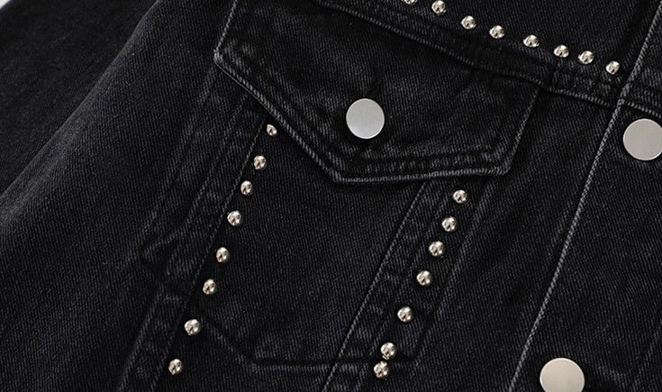 Black Rivet Details Denim Jacket