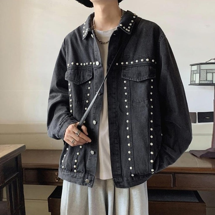 Black Rivet Details Denim Jacket