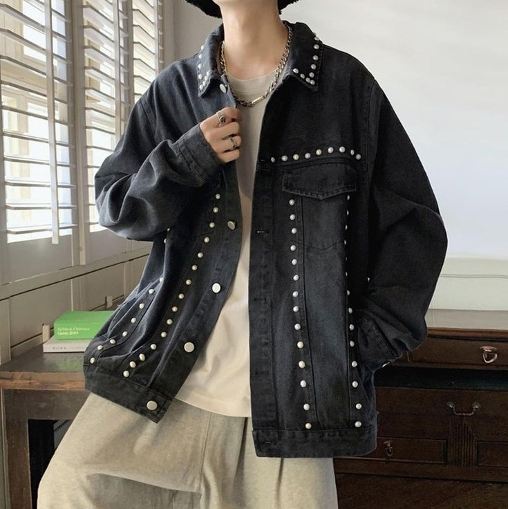 Black Rivet Details Denim Jacket