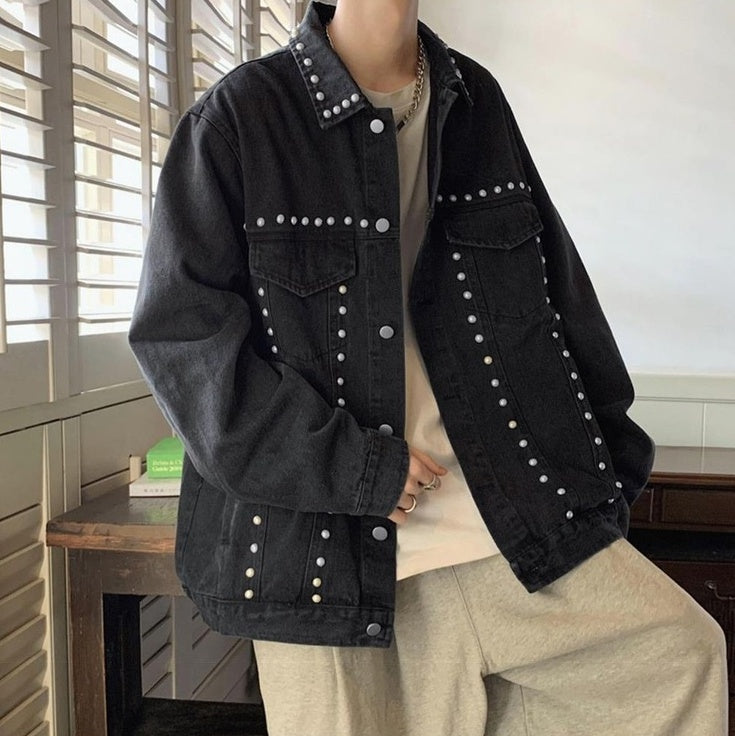 Black Rivet Details Denim Jacket